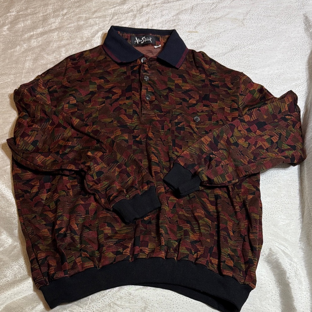 Alan Stuart vintage  A-Sport Multicolor Patterned Polo Shirt size XL